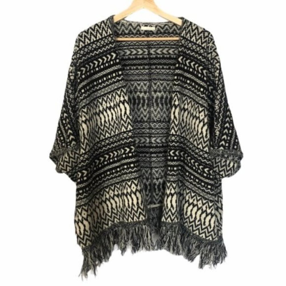 Boutique Lime 'N‎ Chili Black & Tan Oversized Knit Cardigan Sweater S
